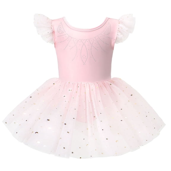 Girls Star Mesh Ballet Dress With Sleeveless Flutter Design Dance Performance Party Clothes