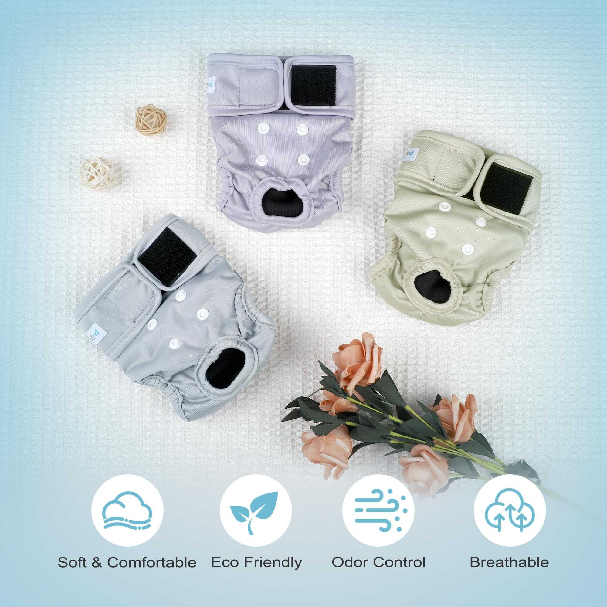 Paw Legend Reusable Female Dog Diapers Pack of 3, No Leak Doggie Diapers for Heat Cycle, Morandi, Large