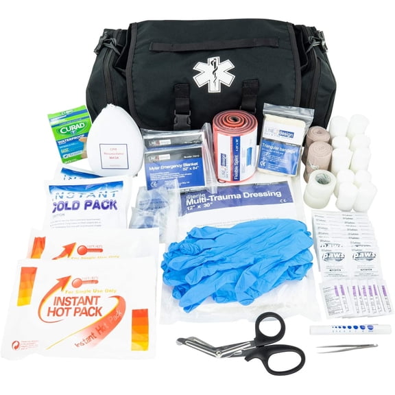 LINE2design Fully Stocked Ems Supplies First Responder Medical Bag Kit - Black