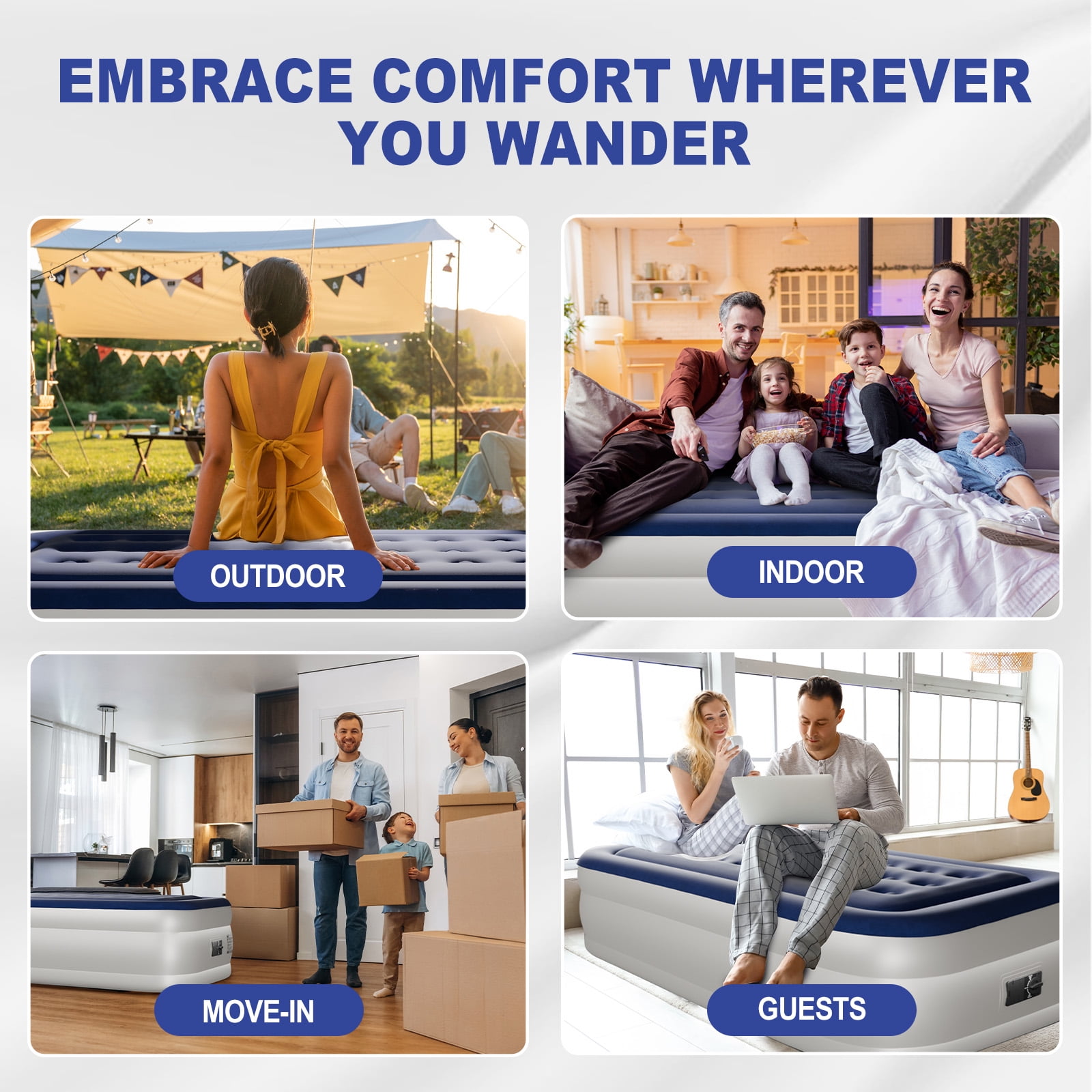 Ktaxon 18in Twin Air Mattress with Built-in Pump, Elevated Inflatable Airbed, Blow up Mattress for Camping Home Guests, Blue & White