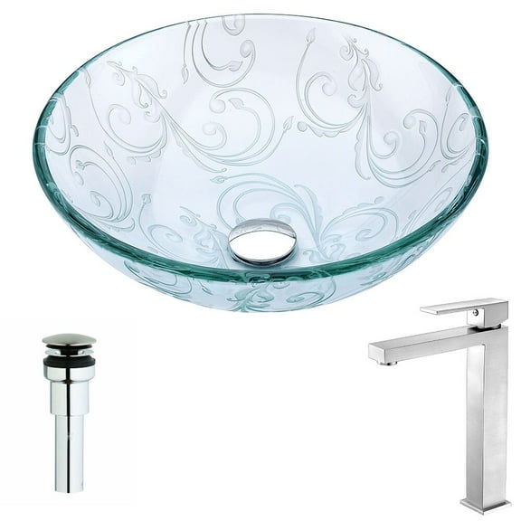 ANZZI Vieno Glass Circular Vessel Bathroom Sink with Faucet