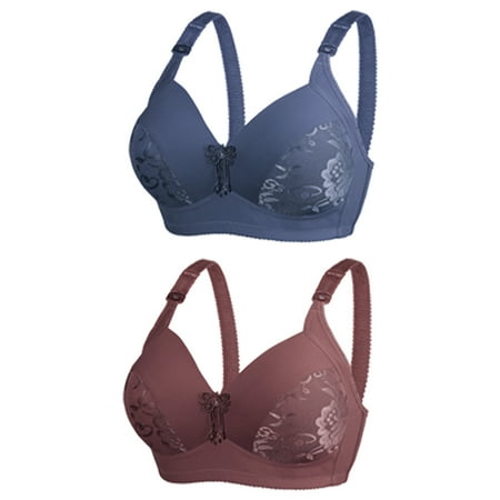 Itsame 2PC Bras for Women s Full Support Everyday Casual Bra Set Comfortable Breathable Tie Back Wireless Comfort Bralette Blue Size XL