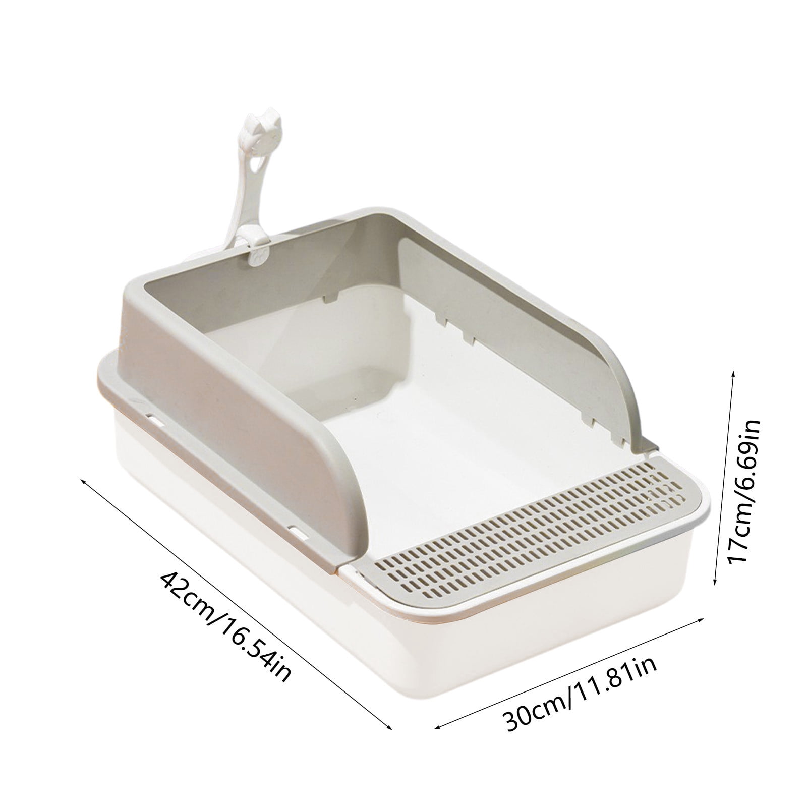 Tunhigl Extra-Large Splash-Proof Cat Litter Box 17x12x7" , Removable Cover & Rim, High-Sided Leak-Proof Design, BPA-Free Plastic, Includes Litter Scoop Gray