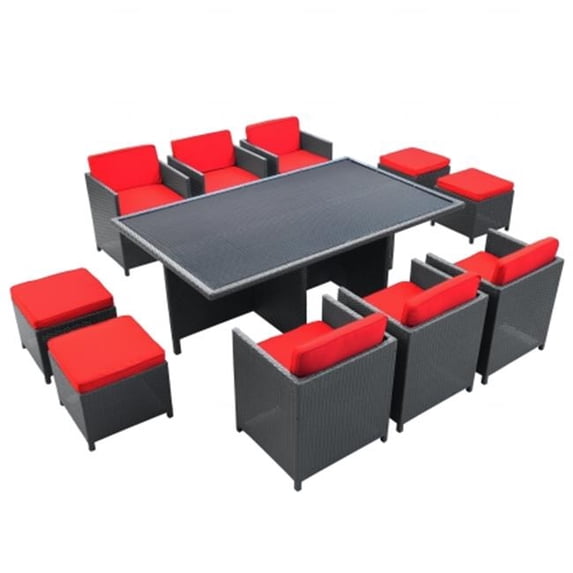 East End Imports EEI-644-EXP-RED-SET Reversal Outdoor 11 Piece Dining Set in Espresso with Red Cushions