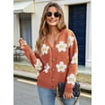 thumbnail image 4 of Women'S Floral Print Cardigan Long Sleeve Open Front Button Down V Neck Knitted Sweaters Orange Red S, 4 of 8