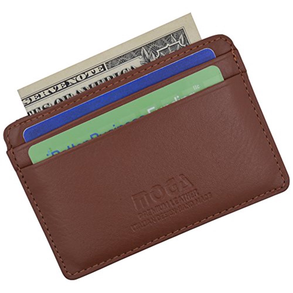 menswallet Moga Slim Leather Wallet Credit Card Case Sleeve Card Holder With ID Window (Tan
