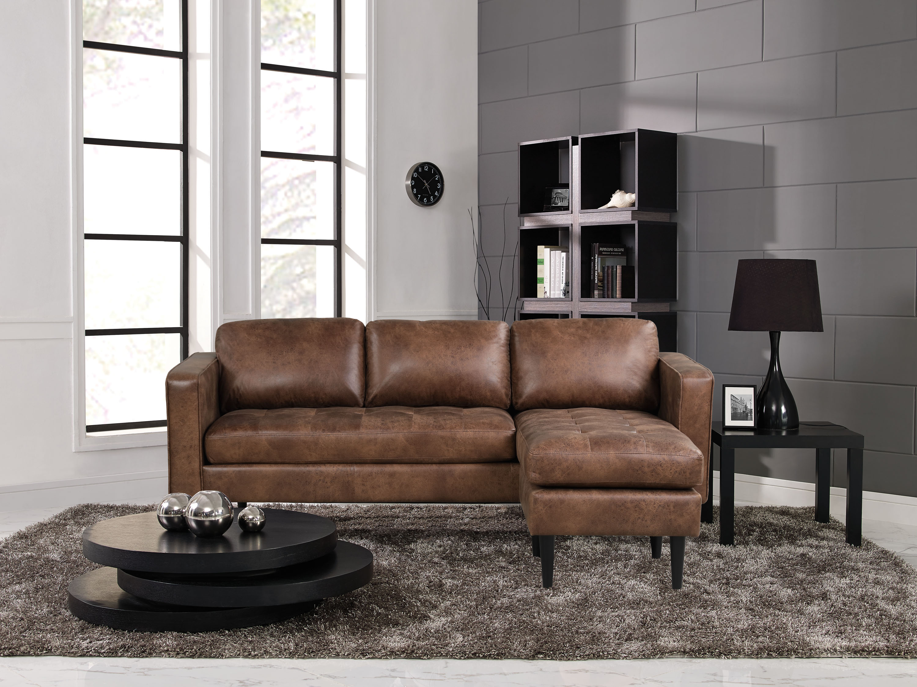 Lifestyle Solutions Manila Modern Sectional Sofa with Chaise, Brown Faux Leather - image 5 of 5