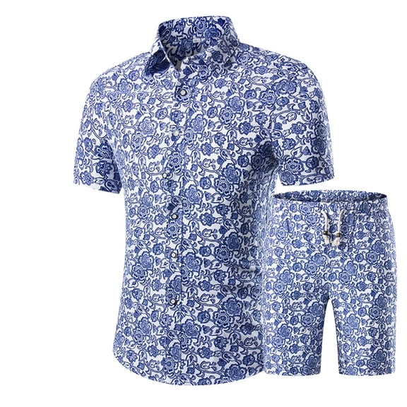 Cloudstyle Men's Floral 2 Piece Tracksuit Short Sleeve Top and Shorts