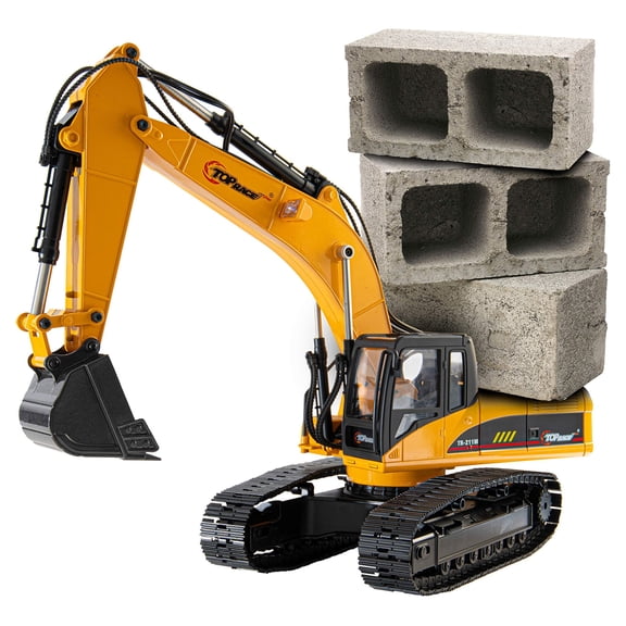 (Open Box) Top Race 23 Channel Hobby Remote Control Excavator V4 - Full Metal RC Tractor Toy for Adults - Carries 180 Lbs - Digs 1.1 Lbs Per Cubic Inch - RC Construction Vehicles for Boys