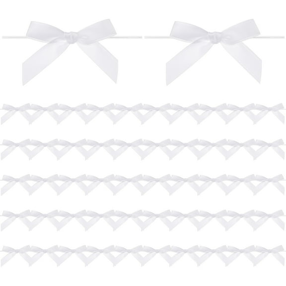 Uxcell 50-Pack Satin Ribbon Twist Tie Bows, 2.4x2.8 Inch Bow Twist Ties for Craft DIY/Baked Goods [White]