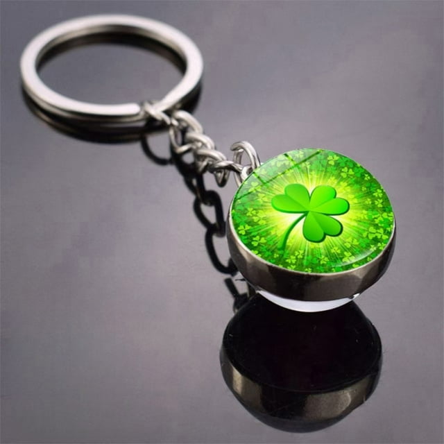1 llavero de trébol de la suerte con forma de trébol de cuatro hojas, colgante de bola de cristal, para el Día de San Patricio, regalo de Pascua, bolsa de regalo, regalo de cumpleaños, fiesta, colgant