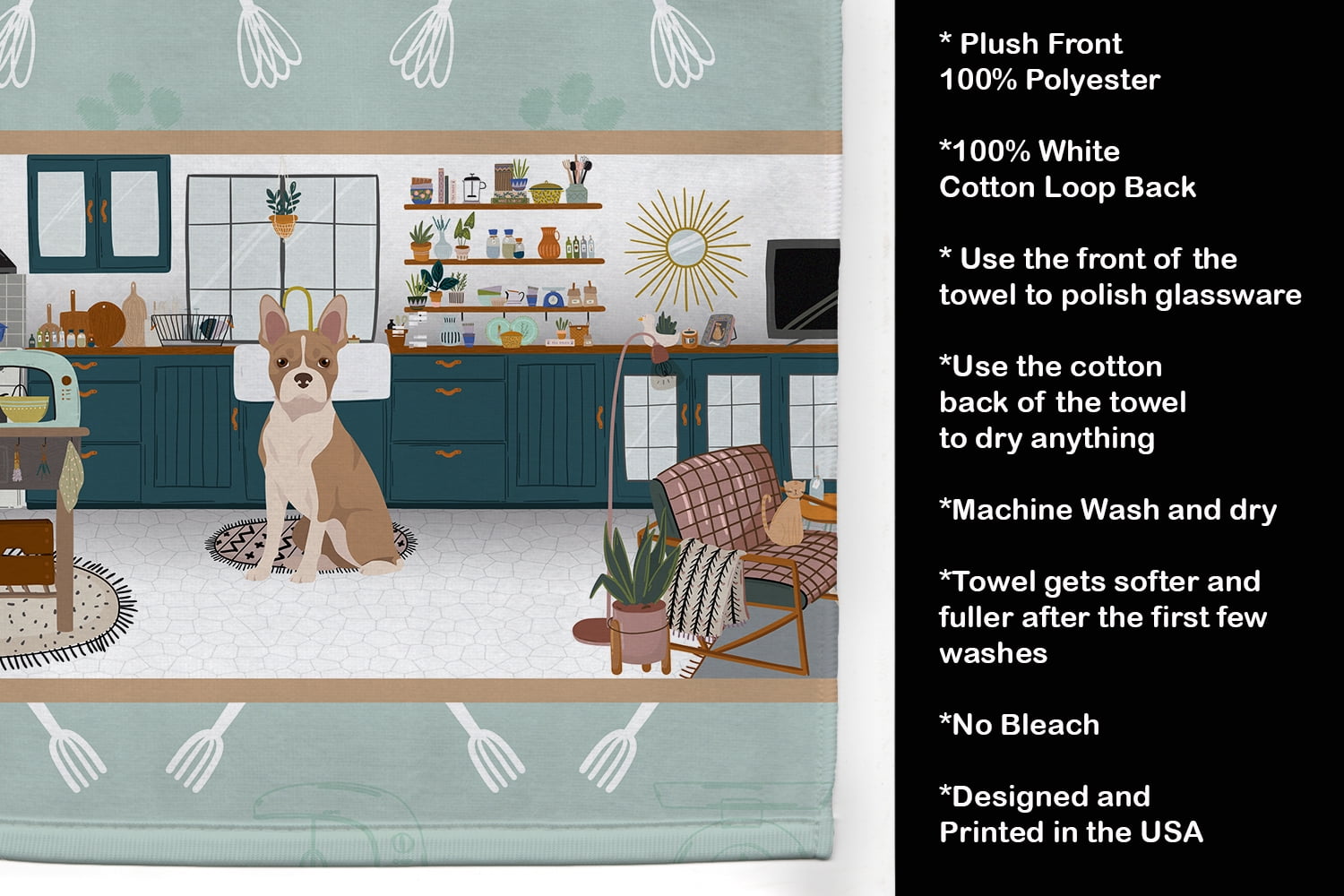 Fawn Boston Terrier in the Kitchen Kitchen Towel