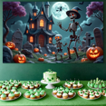 thumbnail image 2 of Spooky Scene Halloween Banner Gothic Theme Pumpkin Lantern Skeleton Design Cemetery Setting for Halloween Party Event Decor, 2 of 5