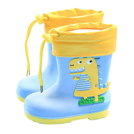 

Binmer Children Waterproof Rain Shoes Fashion Cartoon Dinosaur Jelly Color Removable Cotton Cover Boots