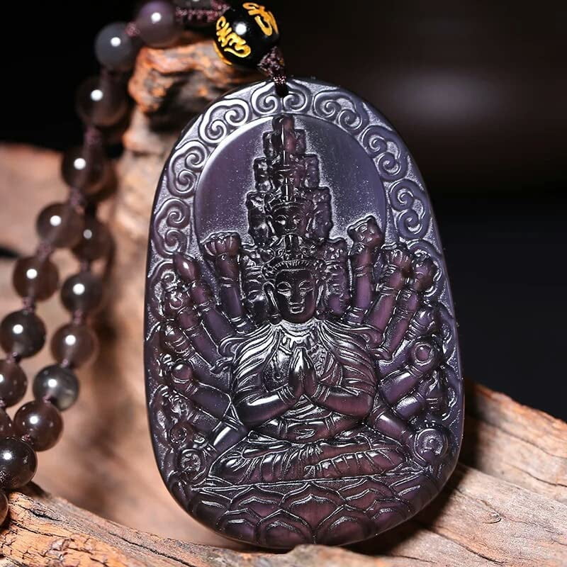 Sekdaq Tamhope Black Obsidian Necklace Thousands Of Hands Jade Guanyin Buddha Pendant Necklace zodiac Genus Mouse Jade Buddha Guard Amulet Necklace Ce