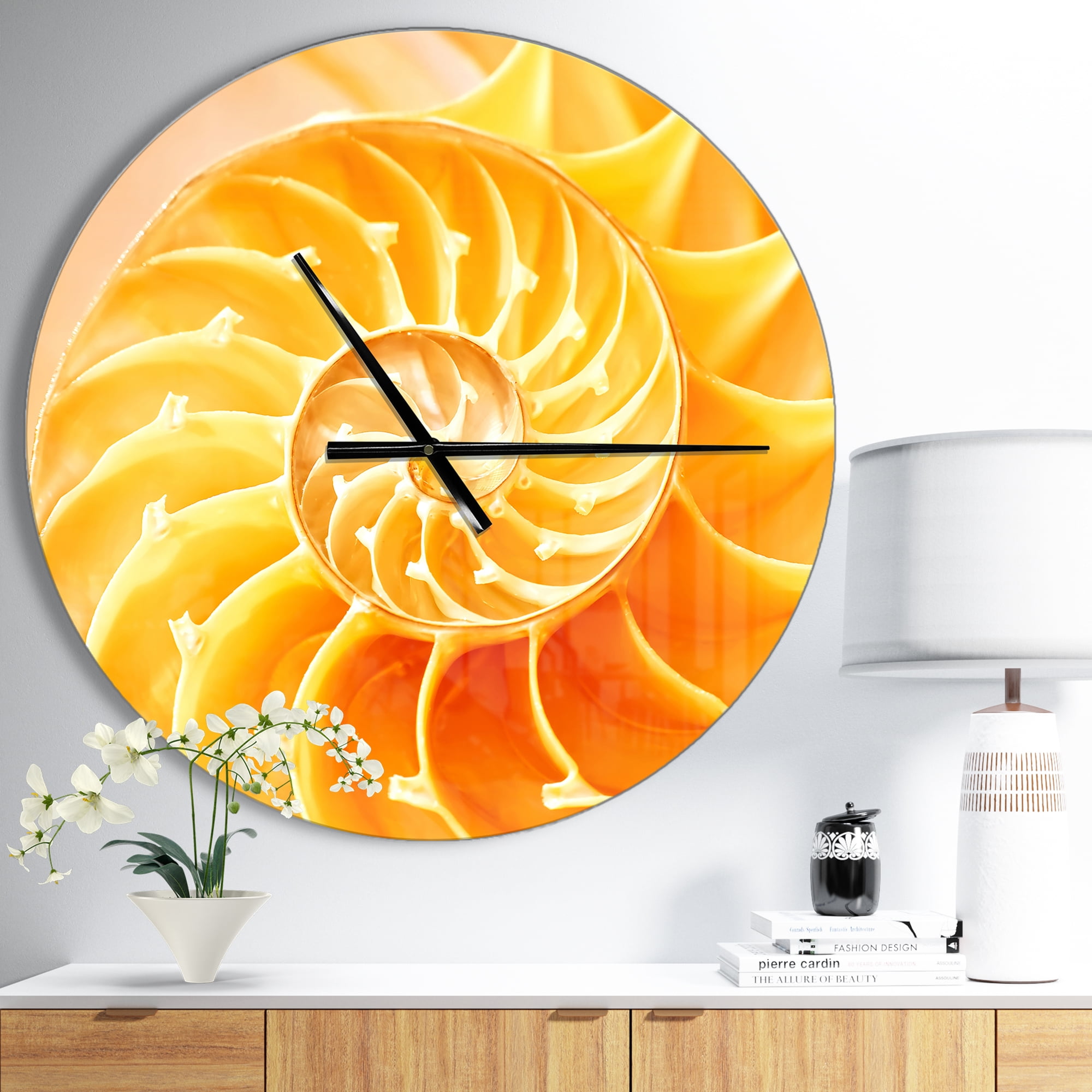 Designart 'Yellow Nautilus Shell ' Modern wall clock