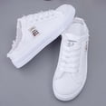 thumbnail image 5 of EliteGoogv Womens Mule Sneakers Canvas Slip On Shoes Low Top Flat Walking Shoes For Women Distressed Frayed Edge Lace Up Loafers Casual Footwear US: 9.5 White, 5 of 9