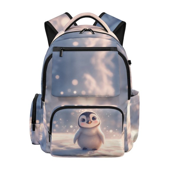 HELLHERO Cute Cartoon Baby Penguin Print Lightweight Casual Daypack for High School Middle School, Padded Shoulder Straps Multi Pocket 600D Polyester Shoulder Bookbag