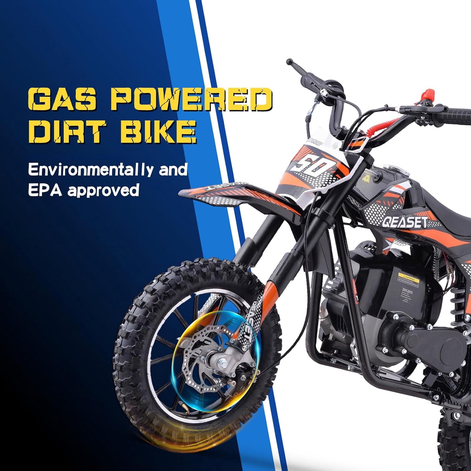 QEASET Gas Mini Dirt Bike, 39.4 CC 4-Stroke Dirt Bike, Rear Shock Absorber, Metal Frame, Disc Brakes, Max Load 165Lbs, Up to 20Mph, No Oil Mix Require, Orange