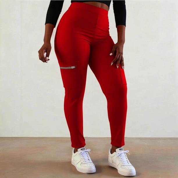 Pincandy Women's Plus Size Solid Color Yoga Pants - High Stretch with Zipper Pockets, Perfect for Workout & Daily Wear