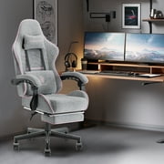 Dowinx Fabric Gaming Chair with Pocket Spring Cushion, Ergonomic Computer Chair with Footrest, Cloth Gamer Chair with Massage Lumbar Support and Headrest, Pink and Grey
