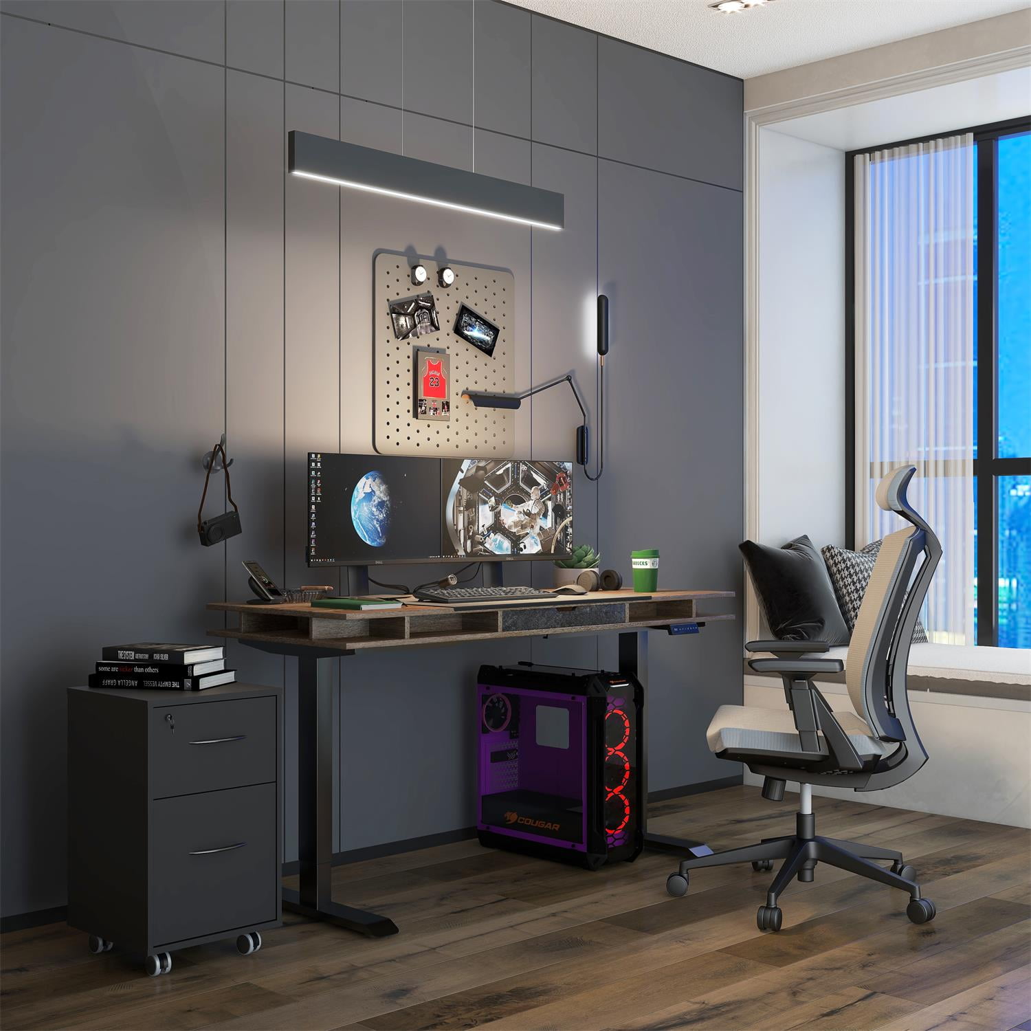 Resenkos Height Adjustable Computer Gaming Standing Desk Home Office Write Study Table, Black Metal Frame Resenkos Height Adjustable Computer Gaming Standing Desk Home Office Write Study Table, Black Metal Frame