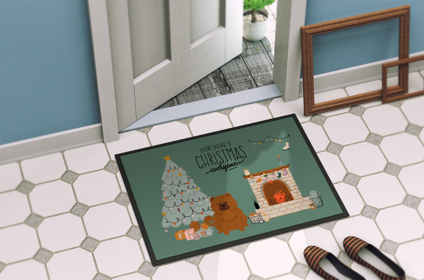Red Chow Chow Christmas Everyone Door Mat