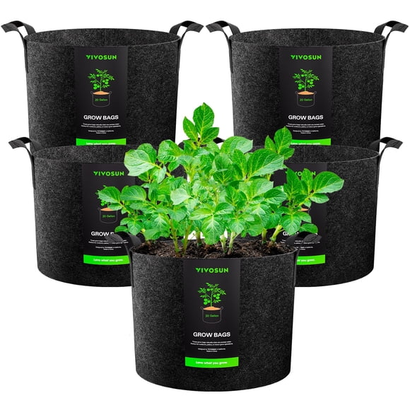 VIVOSUN 5-Pack 20 Gallons Grow Bags Heavy Duty Thickened Nonwoven Fabric Pots with Handles