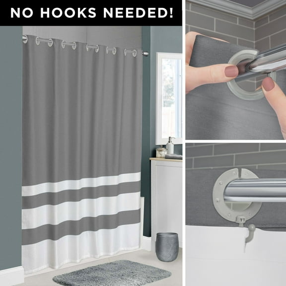 Zenna Home Easy Hang Waffle Stripe Premium Fabric Shower Curtain, Grey