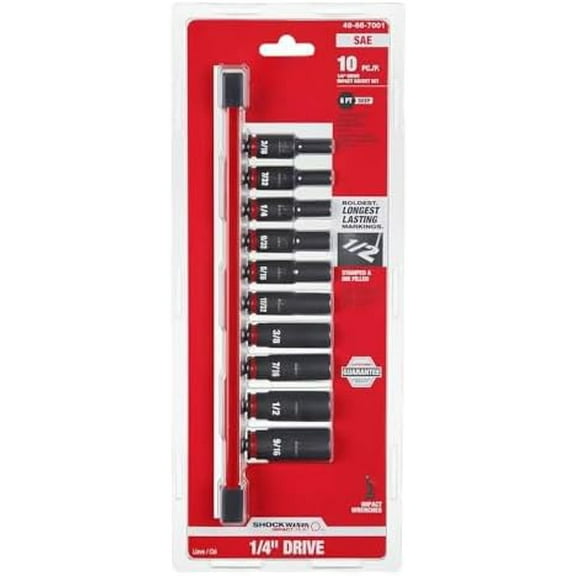 10 PC 49-66-7001 for Milwaukee 1/4" Drive SAE 6 Point Deep Impact Socket Set$$Tools & Hardware Other