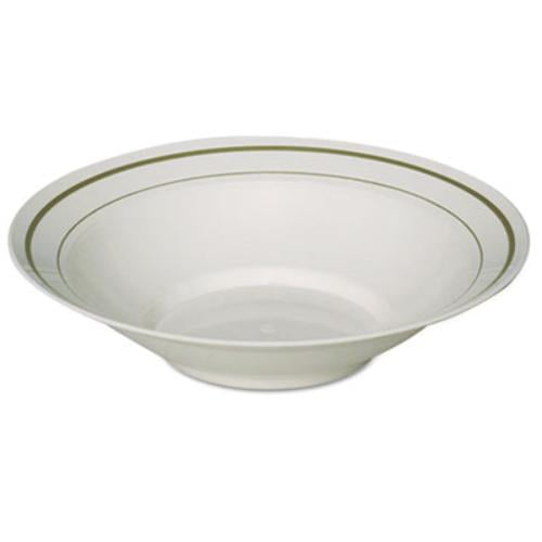 150 ct 12 oz Soup Bowls Masterpiece Style White-Silver Rim Disposable Plastic 