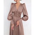 thumbnail image 2 of 2024 Nouvelle Robe en Satin Printemps Design Féminin Manches Lanterne Crantée Slim Tempérament Robe Longue Slim, 2 of 5
