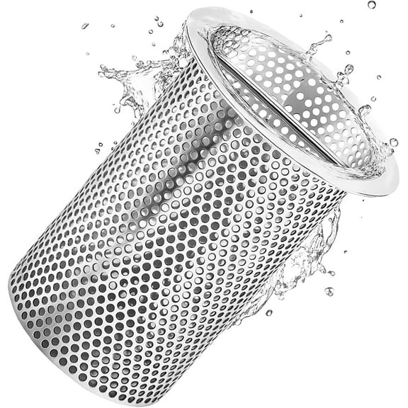 4 Inch Commercial Floor Drain Strainer, 6" Tall, Perforated Cylindrical Mesh 316 Stainless Steel Drain Basket with Carry Handle – Heavy-duty, Rustproof, for Restaurants, Kitchens, Factories