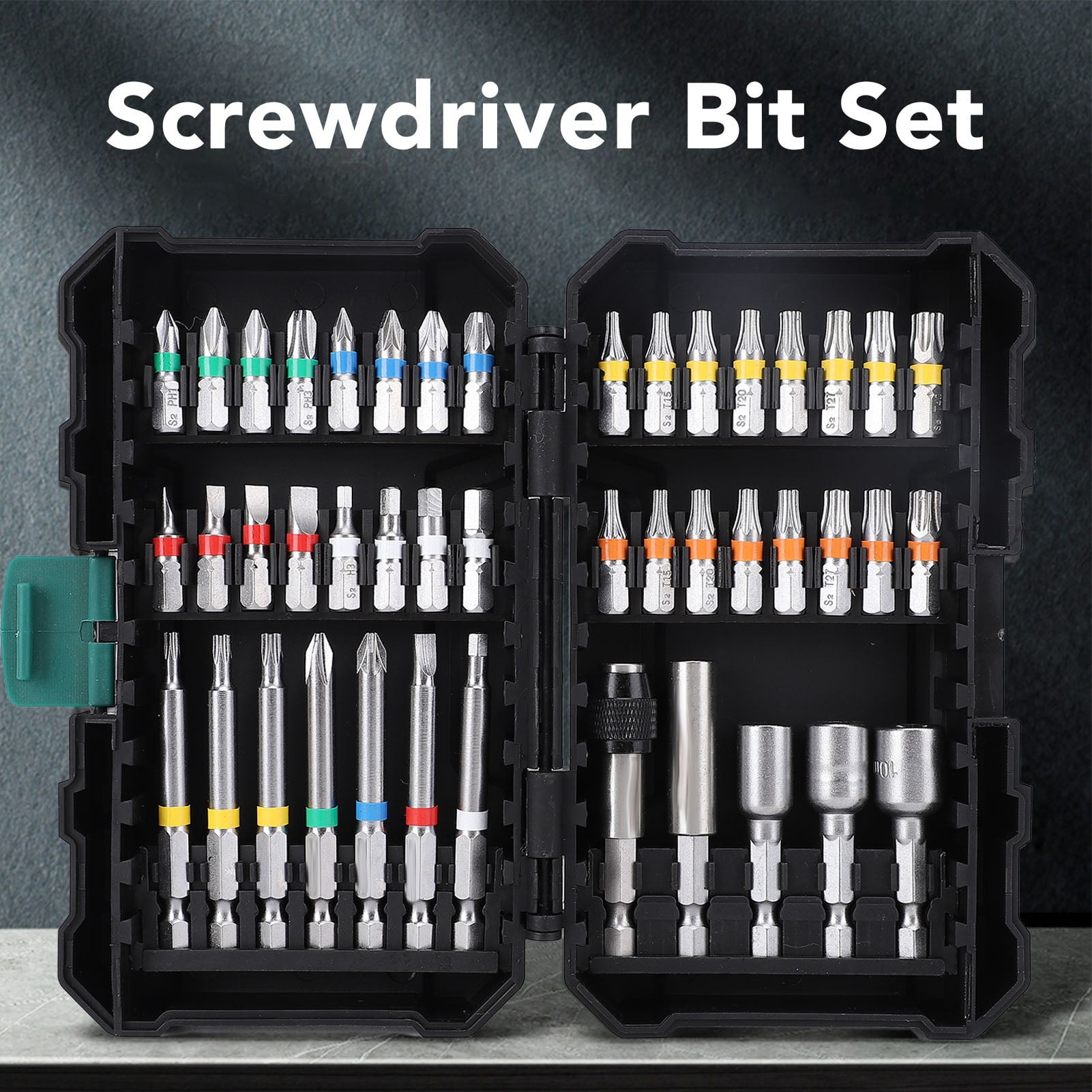 M Buder 44-Piece Magnetic Screwdriver Bit Set Alloy Steel Hex Star SL PZ 1/4 inch Impact Driver Bits with Flexible Shaft Angle Adapter Storage Box for Electric Drills (10.63 in / 27 cm)