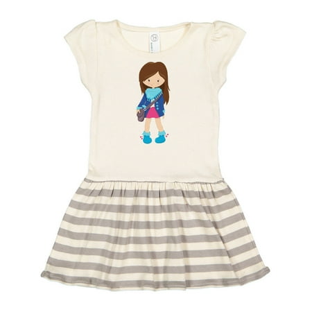 

Inktastic Fashion Girl Brown Hair Blue Jacket Blue Boots Gift Toddler Girl Dress