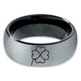 thumbnail image 2 of Tungsten Four Leaf Heart Clover Band Ring 8mm Men Women Comfort Fit Black Dome Brushed Gray Polished, 2 of 4