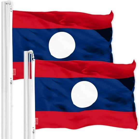 G128 2 Pack: Laos Laotian Flag | 3x5 Ft | LiteWeave Pro Series Printed 150D Polyester | Country Flag, Indoor/Outdoor, Vibrant Colors, Brass Grommets, Thicker and More Durable Than 100D 75D Polyester