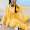 thumbnail image 2 of MGDXOX Women's Pajamas Sets Winter Fleece Flannel Sets Ruffle Collar Bow Top Elastic Cuff Pants Cozy Lounge Sleepwear Yellow M, 2 of 9