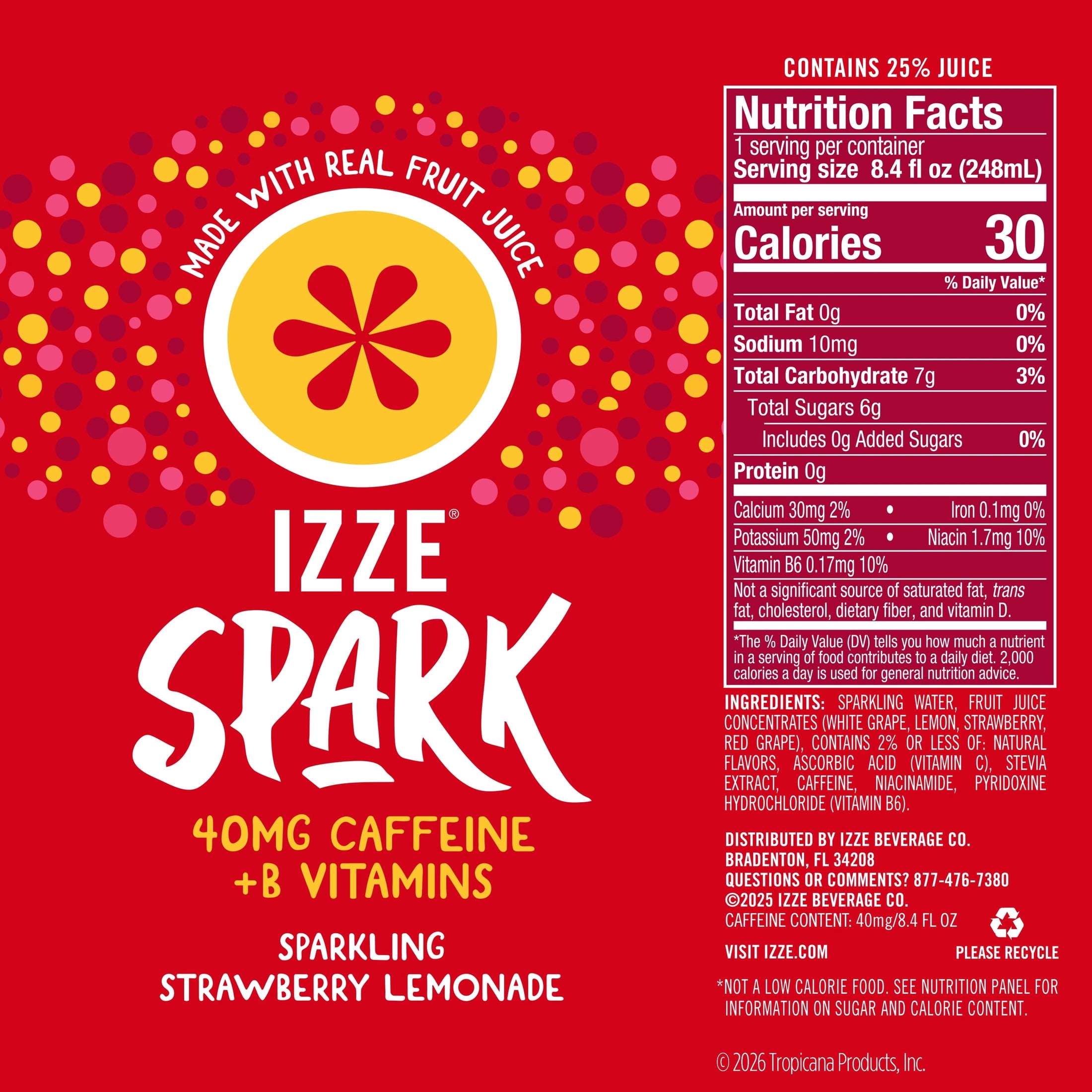 IZZE Spark Strawberry Lemonade with Caffeine, 8.4 fl oz can