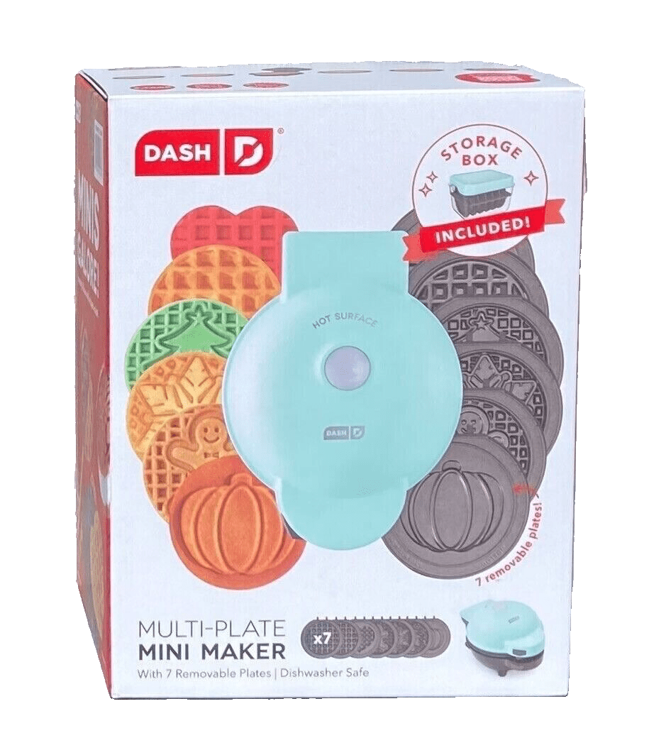 Dash Mini Waffle Maker with 7 Removable Plates - Aqua