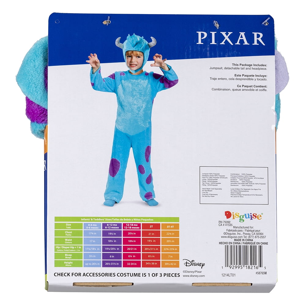 Monster University Inc, Sulley Halloween Costume for Toddler, Size 3-4T, by Disguise