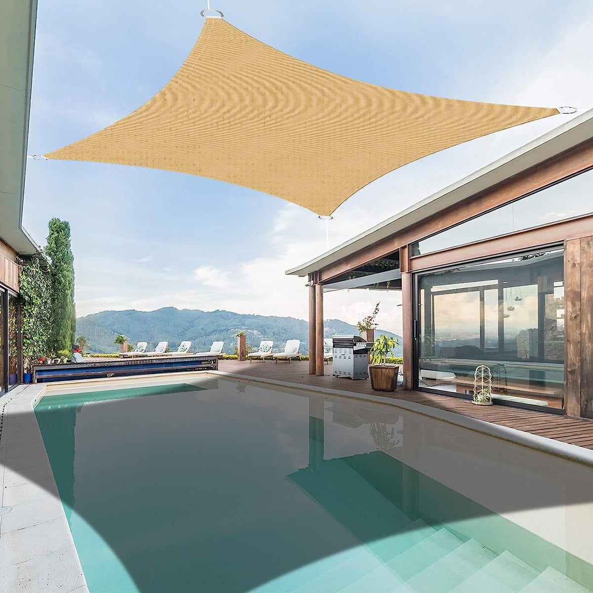 IC ICLOVER 8' x 12' Waterproof Sun Shade Sail Rectangle Canopy Awning Shelter Polyester Fabric Cloth for Patio Yard Deck Pergola Outdoor Sun Sail Shade 98% UV Block Sunshade - Sand