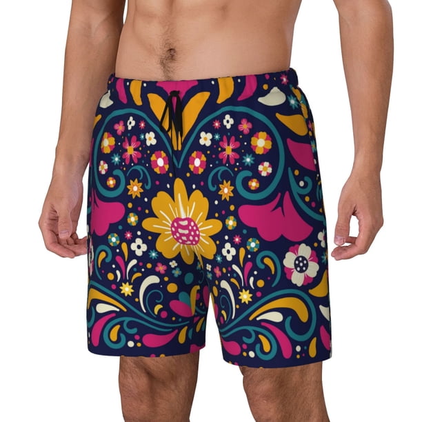 Fotbe Cinco De Mayo Floral Traje de Baño para Hombre – Shorts de Natación de Secado Rápido con Forro y Bolsillos-Small