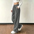 thumbnail image 6 of Women's Corduroy Wide Leg Long Pants Elastic Drawstring Waist with Pockets Soft Stretchy Loose Fit Casual Full Length Trousers for Fall Winter Gray, 6 of 7