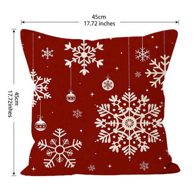 Yhmxh Fundas de cojín navideñas con fondo rojo y diseños de copos de nieve.