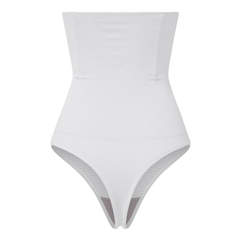 Women High Waist Body Shaper Firm Control Shapewear Thong Panty, White, M/L