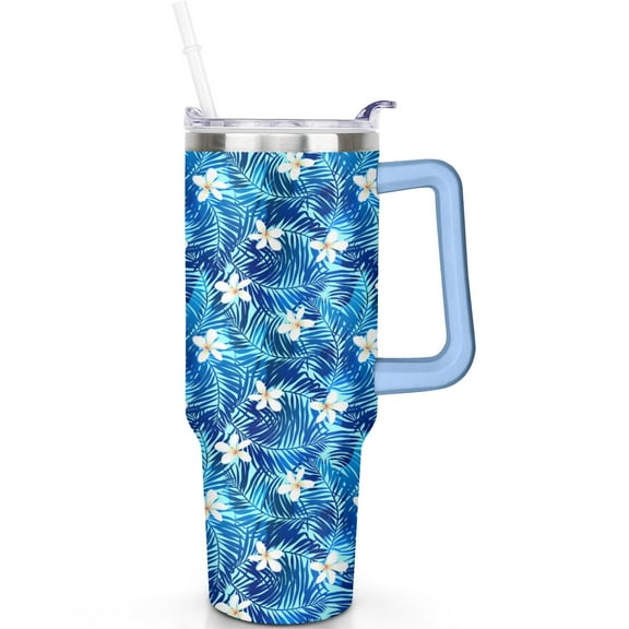 Vacuum Insulated 40oz Hawaii Tropical Plants Tumblers with Lids Straws Hawaii Tropical Plants Tumbler with Handle Flip Straw Lid Leak Proof Stainless Steel Travel Cup Travel Accessories Must Have