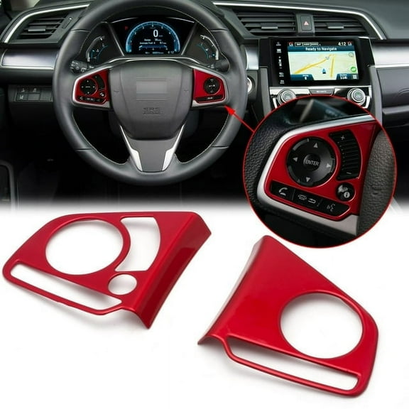 Xotic Tech Steering Media Control Button Cover Trim, Sporty Red, Compatible with Honda Civic 10th Gen