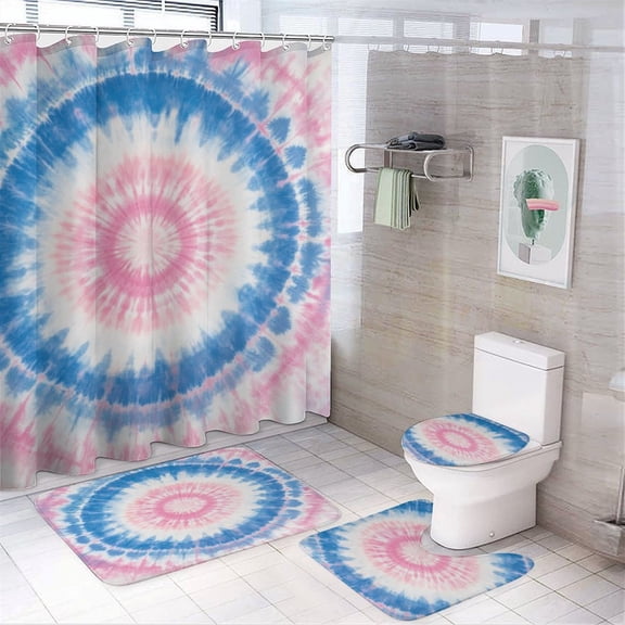 4 Pcs Colorful Tie Dye Vortex Shower Curtain Set with Non-Slip Rugs Bathroom Set Bathroom Carpet Bath Mat And Toilet Rugs