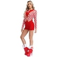 thumbnail image 4 of Kvysinly Women's Christmas Candy Cane Leotard Bodysuit Costume Mock Neck Long Sleeve Santa Jumpsuit Red XL, 4 of 7